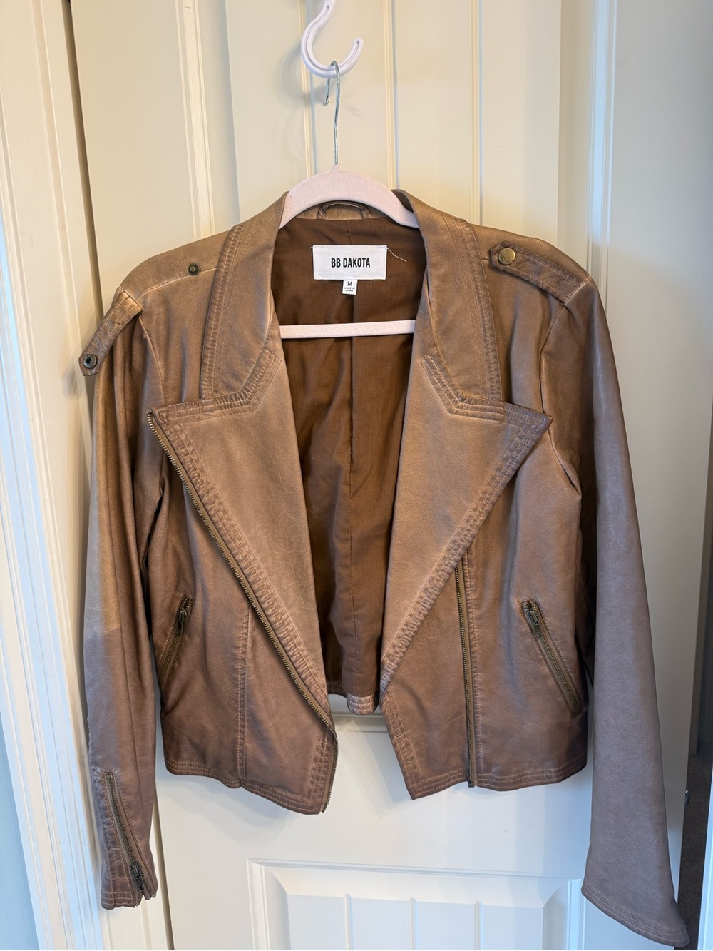 BB DAKOTA Tan Faux Leather Moto Jacket